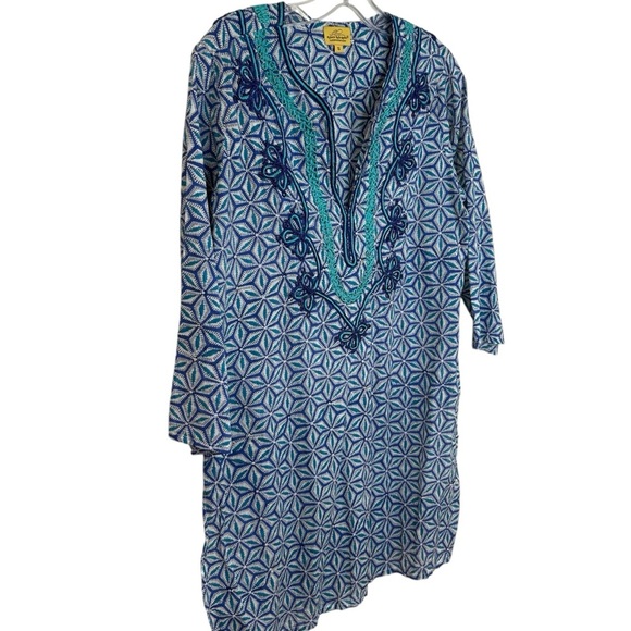 Roberta Roller Rabbit - Cotton, Embroidered Tunic Top, Geometric - Size S, Blue - Picture 5 of 16